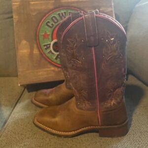 Laredo Cowboy Approved Tan & Purple‎ Leather Western Boots Women's Size 6.5 M